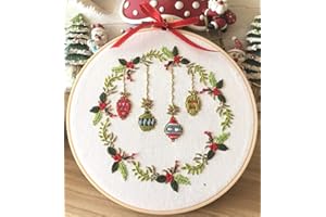 Embroidery Kit Christmas Ornaments Leaf Wreath Awesocrafts Full Range of Embroidery Starter Kits for Beginners Adults Kids DIY Handmade Easy Patterns (Ornaments)