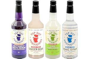 TOP HAT PROVISIONS Top Hat Skinny Keto Sugar Free Mixology Combo Kit - Alcohol Free Drinks & Home Bar Cocktail Mixer Gift Set - Ginger Syrup, Tonic Syrup, Margarita Mix & Butterfly Truth Serum - Naturally Sweetened with Monk Fruit - Mixers for Skinny Cocktail Drinks - 4 Pack 32oz Bottles