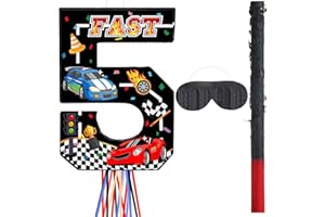 Harrycle Race Car Piñata Pull String Cars Piñatas for Birthday Party Decorations Number 2 3 4 5 6 with Blindfold Stick Small Red Black Racing Theme 2nd 3rd 4th 5th 6th Party Supplies(Number 5)