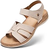 Littleplum Women's Sandals Arch Support H-Band Flat Sandals Adjustable Summer Dressy Footwear Comfort Walking Shoes for Beach,Travel