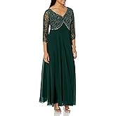 J Kara Women's Petite 3/4 Sleeve V-Neck Beaded Top Long Gown