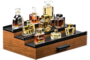 Wooden Cologne Organizer for Men, 3 Tier of Elevated Cologne Display Shelf with Drawer Storage, Perfume Organization and Stor