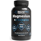 Natural Flow 4X Magnesium Supplement, Magnesium Glycinate, Taurate, Malate, Orotate Complex, Calm Sleep and Cramp Support Blend, No Mag Citrate or Oxide, 120 Capsules