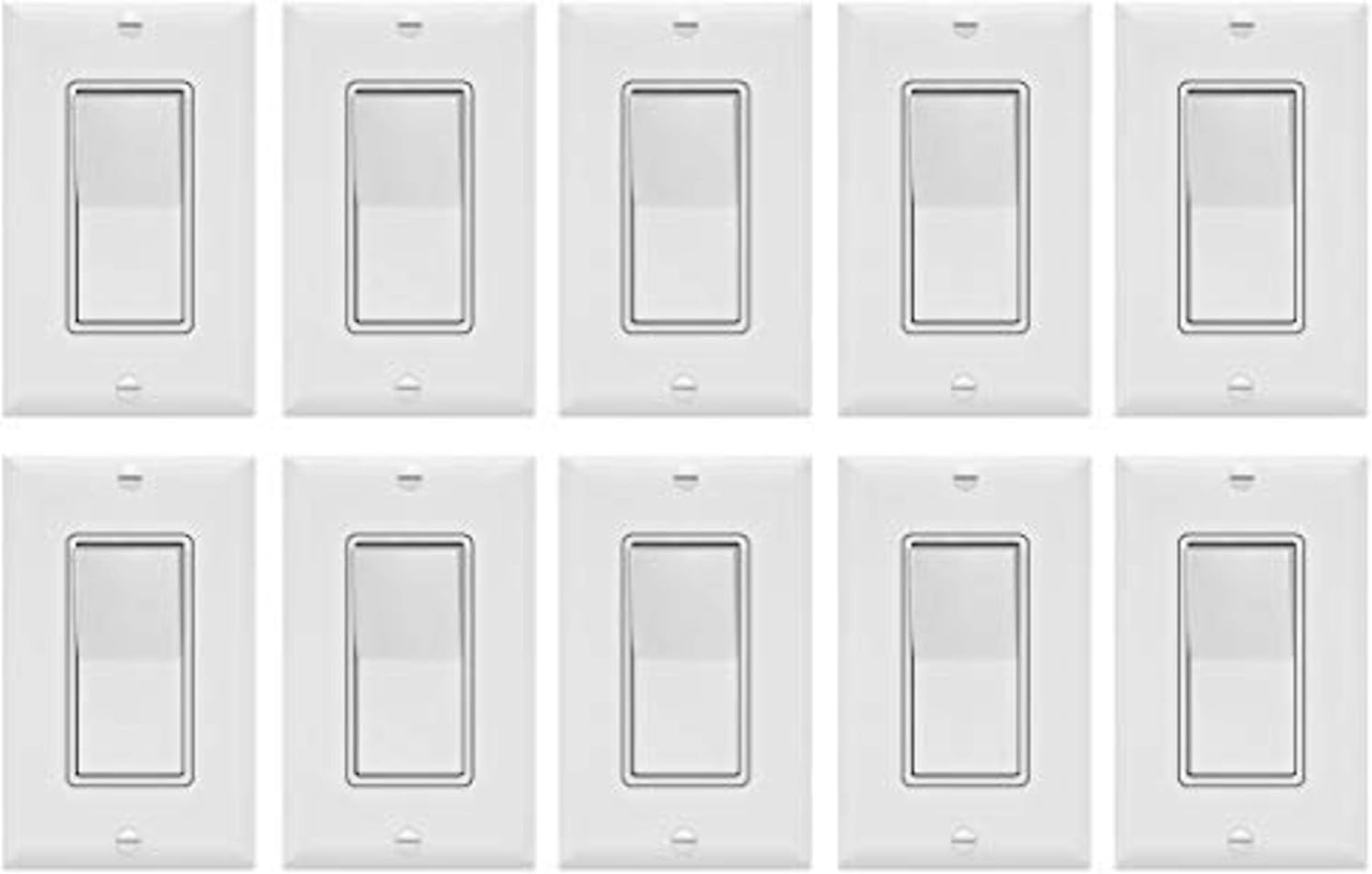 ENERLITES Decorator On/Off Paddle Switch with Wall Plates, Single Pole, 3 Wire, Grounding Screw, Residential Grade, 15A 120V/277V, UL Listed, 91150-WWP-10PCS, White (10 Pack) - - 
