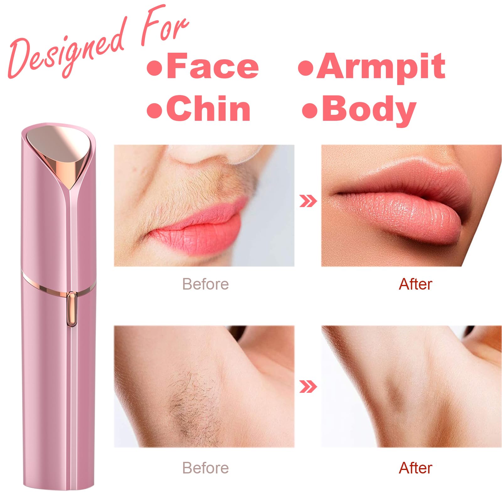 Facial Hair Remover for Women - Removal Shaver for Women - USB Rechargeable Lady Face Razor Trimmer for Face Lips Chin Peach Fuzz Arms Legs and Bikini Line
