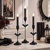 Ceenna 3 Pcs Halloween Bat Candle Holders, 3 Size Black Taper Candle Holder | Black Metal Candlestick Holder, Halloween Candle Holder, Gothic Novelty Decorative Table Centerpiece, Fireplace Home Decor