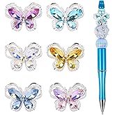 6Pcs Cute Butterfly Big Rhinestone Alloy Focal Beads for Pens Colorful Butterfly Fancy Beads for DIY Craft Beadable Pens Bracelet Necklace Earrings Keychain Jewelry Making