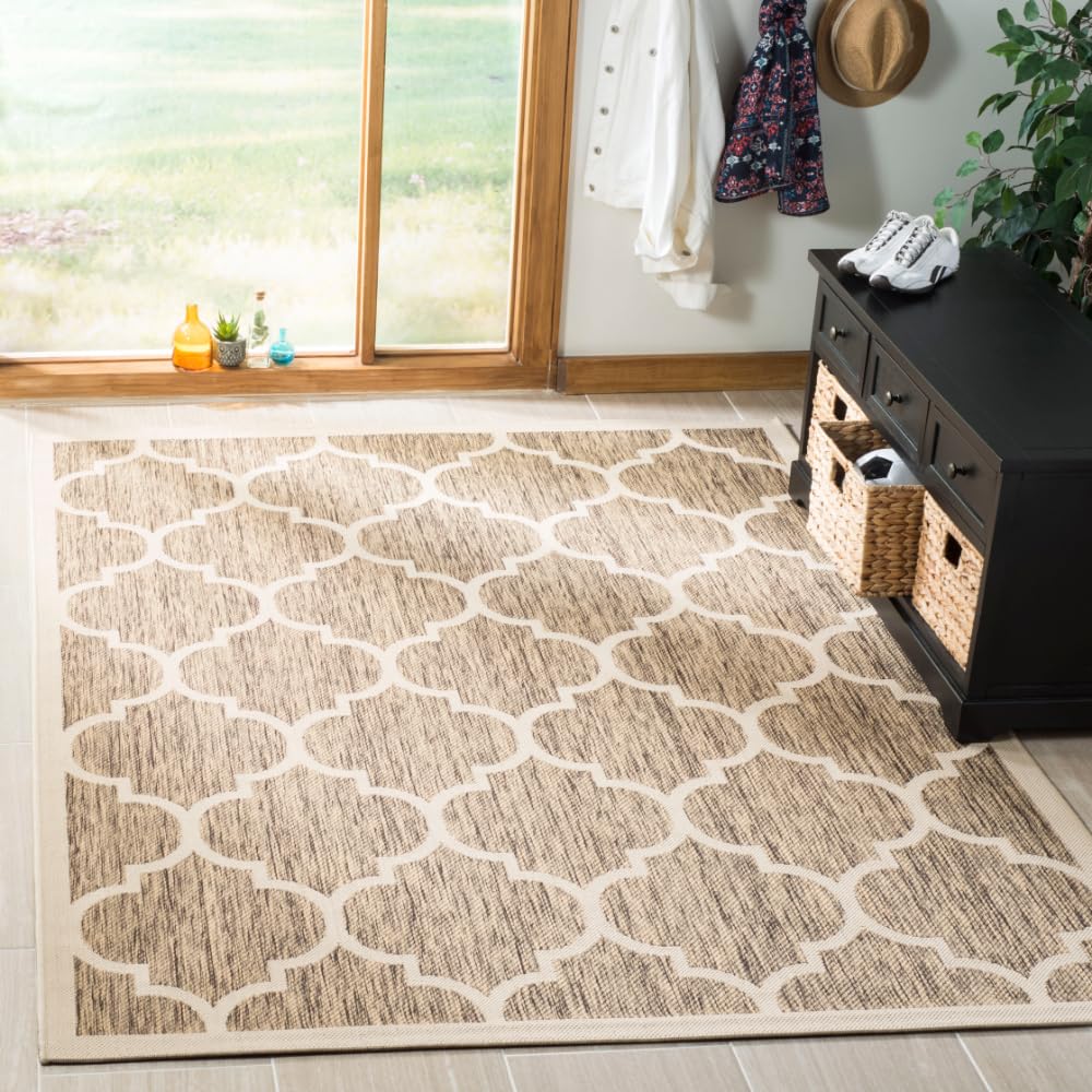 Safavieh Trellis Indoor/Outdoor Woven Rectangle Area Rug, Courtyard Collection, CY6914, in Brown / Bone, 122 X 170 cm for Garden, Patio or Any Outdoor Space
