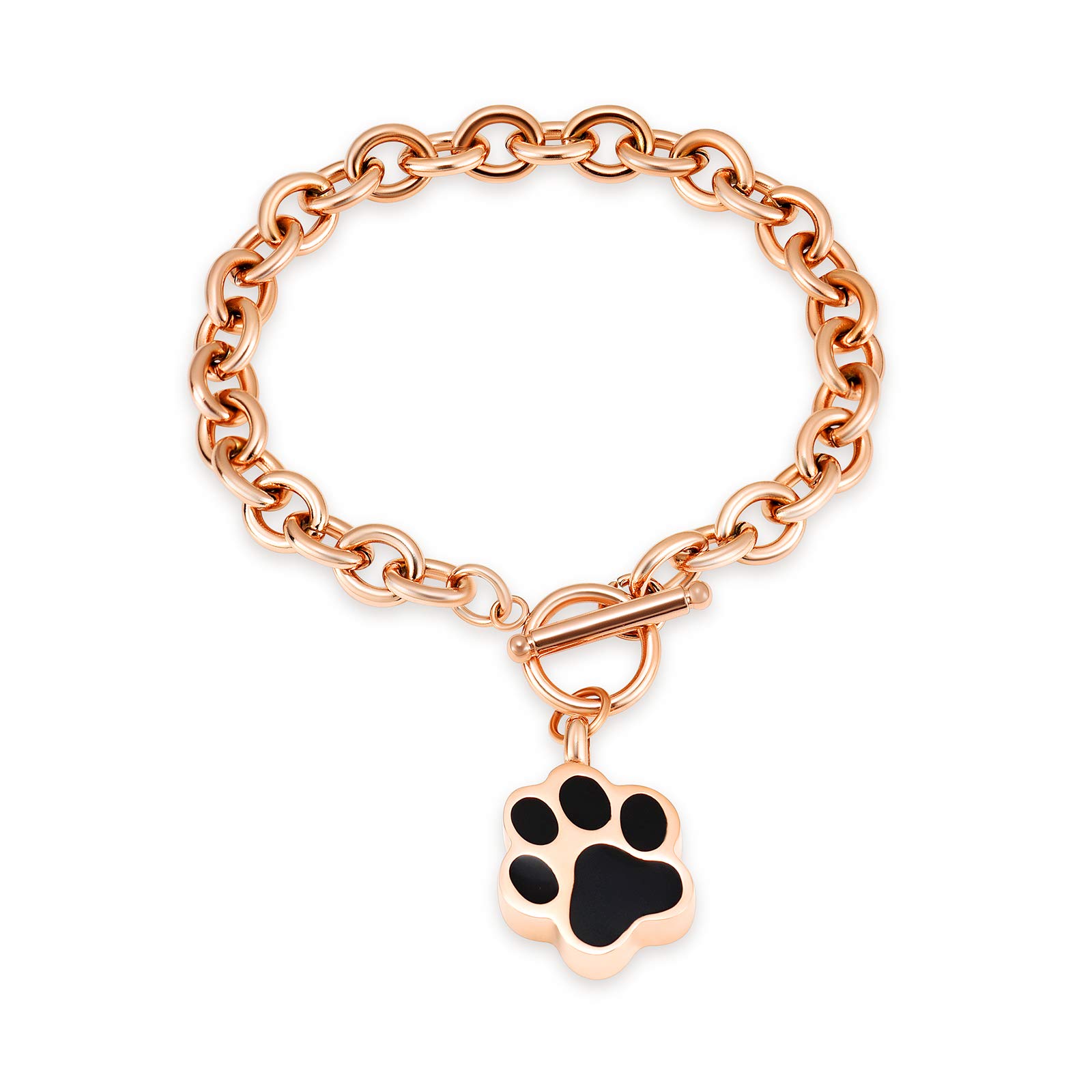 Dog Paw Print Cremation Jewelry for Ashes Memorial Urn Bangle for Pet Stainless Steel Urn Bracelet Ashes Holder Rose Gold