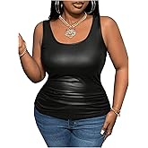 Floerns Women's Plus Size Sleeveless Vest Shirts Scoop Neck PU Leather Tank Top