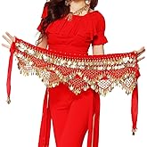 Wuchieal Women's Sweet Bellydance Hip Scarf with Gold Coins Skirts Wrap Noisy