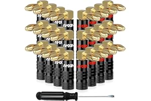 AMXINWANG Right Angle Banana Plugs for Speaker Wire (12 Pairs, 24 Pieces), 90 Degree Pin Plug Type, Spring Clips Speaker Bana