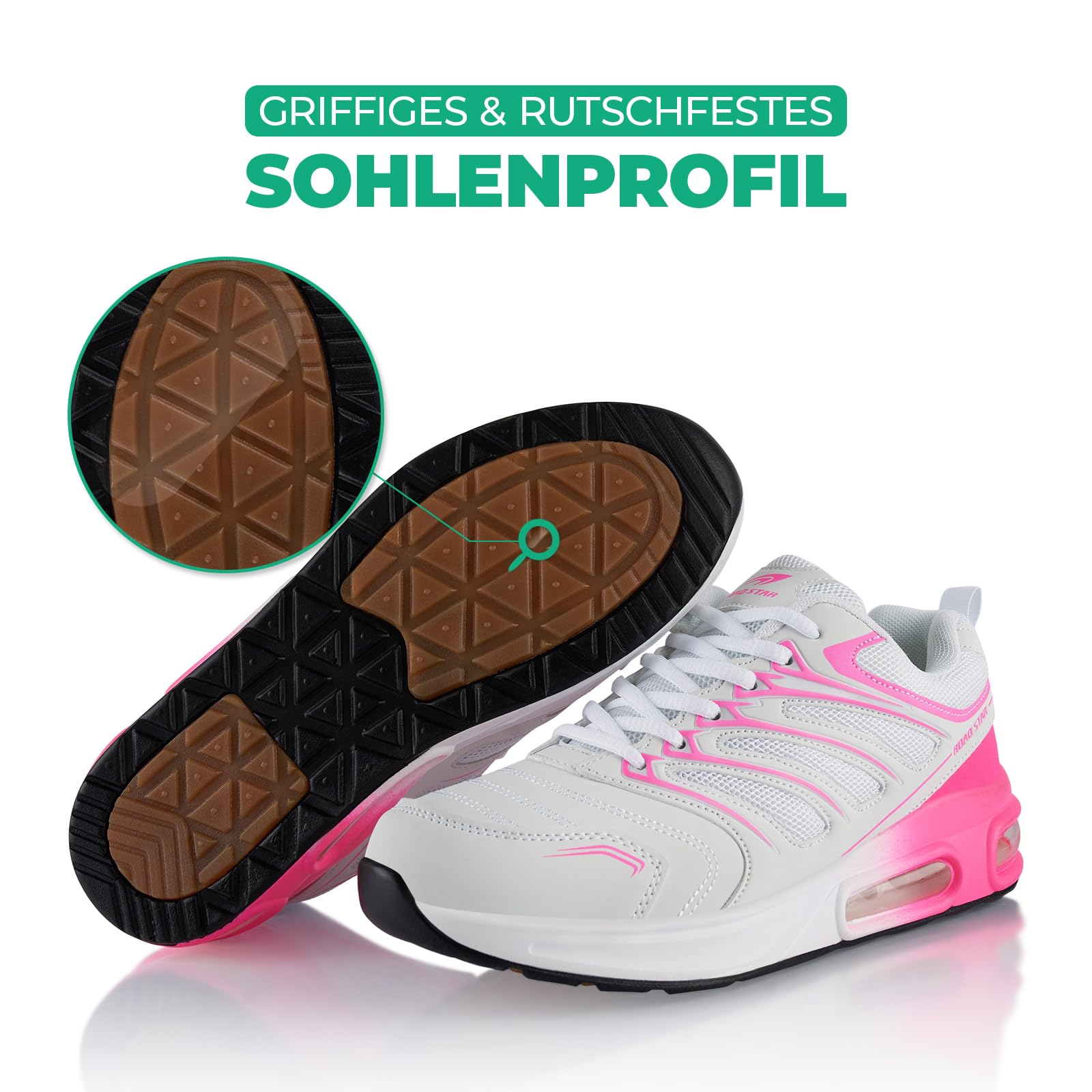 Fusskleidung® Damen Herren Sportschuhe Dämpfung Sneaker leichte Laufschuhe Weiss Pink Pink EU 36 4