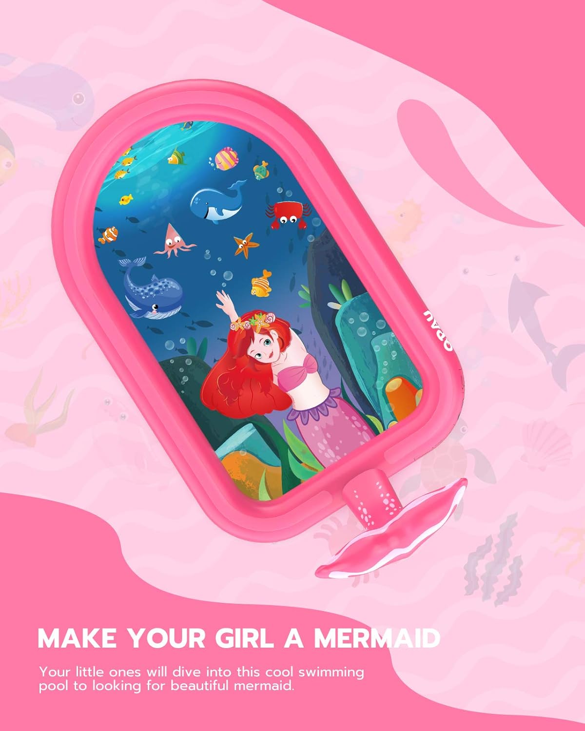 QPAU 3-in-1 Inflatable Sprinkler Pool, 2021 New Mermaid Design Splash Pad Kiddie Pool for Kids Toddler, Outdoor Water Toys for Babies Boys Girls, 65”x 40” (Pink Mermaid): Kitchen & Dining