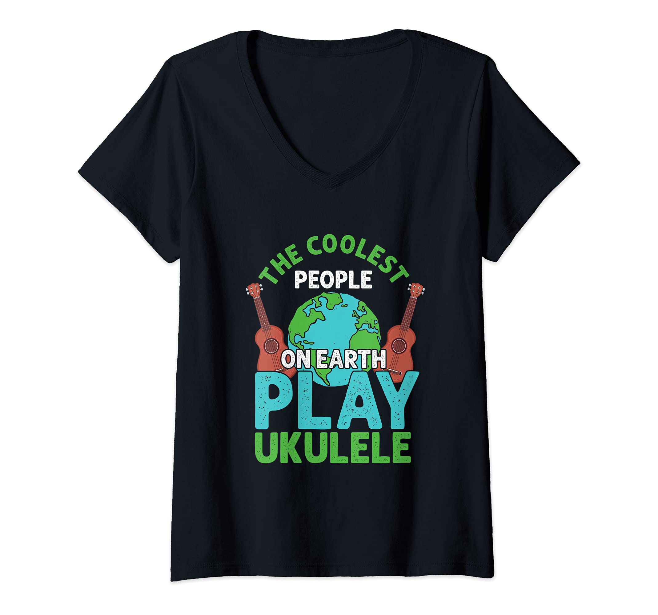 Womens The Coolest People On Earth Play Ukulele Guitar Uke Hawaiian V-Neck T-Shirt