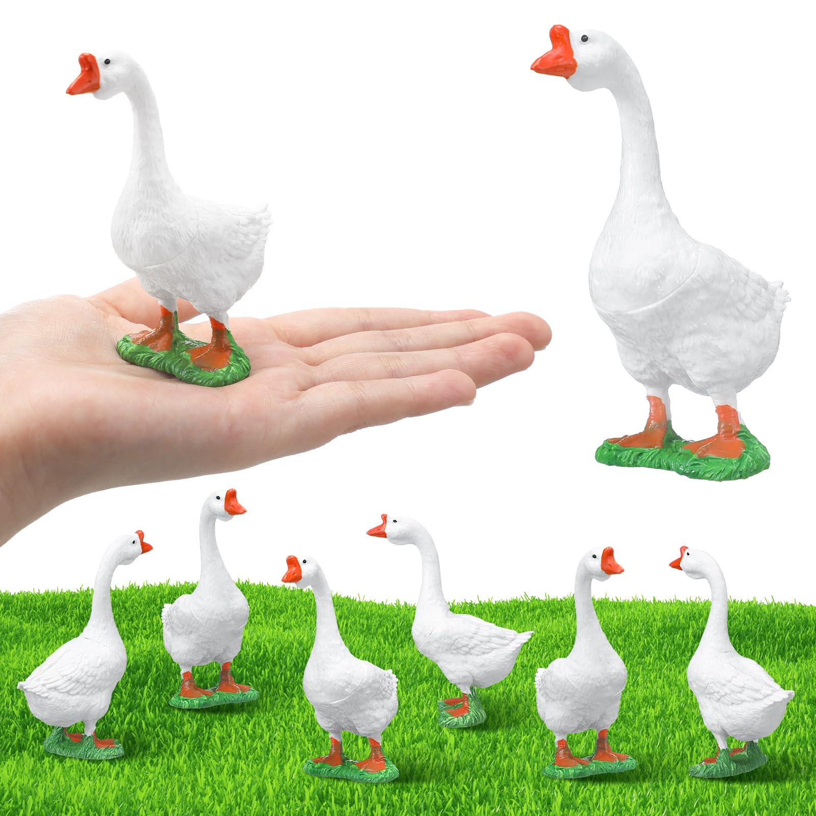 Photo 1 of RoundFunny 6 Pcs Desk Goose Figurines Mini Desktop Goose Tiny Plastic Statue for Desk DIY Crafts Car, Farm Craft Decoration, Small Animals Collectible, Home Garden