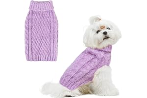 SCIROKKO Turtleneck Small Dog Sweaters - Classic Cable Knitwear Winter Coat for Small Medium Dogs Male Female Puppy Dog Cold Weather Clothes Girls Boys, Purple, M
