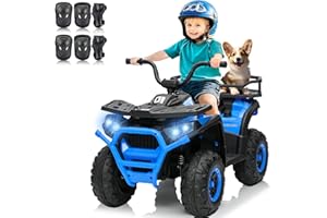 24V 4x4 Ride on Toys Car, BLISSRIDE Kids ATV Quad w/Kneepads, Bluetooth Music, LED Lights, Rear Storage Rack, DIY Reflective Stickers, Spring Suspension, Electric 4 Wheeler for Kids Boys Girls, Blue