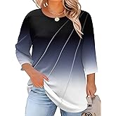 LOMON Womens Plus Size Tops 3/4 Length Sleeve Womens Tops Pleated Crewneck Fall Shirts Summer Blouses 2026 (1X-5X)