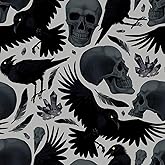 Livelynine Black Skull Wallpaper Stick and Peel Gothic Peel and Stick Wall Paper Roll Renter Friendly Crow Raven Harry Potter Witchy Gothic Contact Paper for Cabinets Furniture Backdrop 17.5x78.8