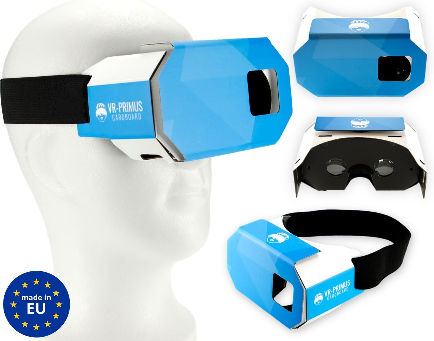 VR-PRIMUS Cardboard - Virtual Reality VR Headset - Lightweight, with nose pad and headband - For Android and iOS smartphones like iPhone, Samsung, HTC, LG, Sony, Huawei, Motorola, ZTE and many more - Compatible with Google Cardboard Apps - 3D video glasses goggles - Made in Europe