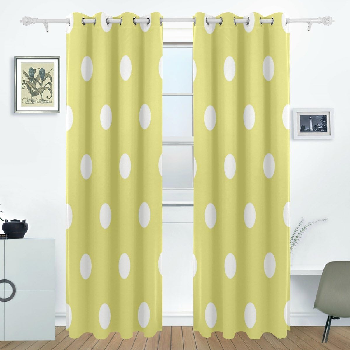 Amazon Com Aideess Yellow Polka Dot Blackout Curtains Darkening