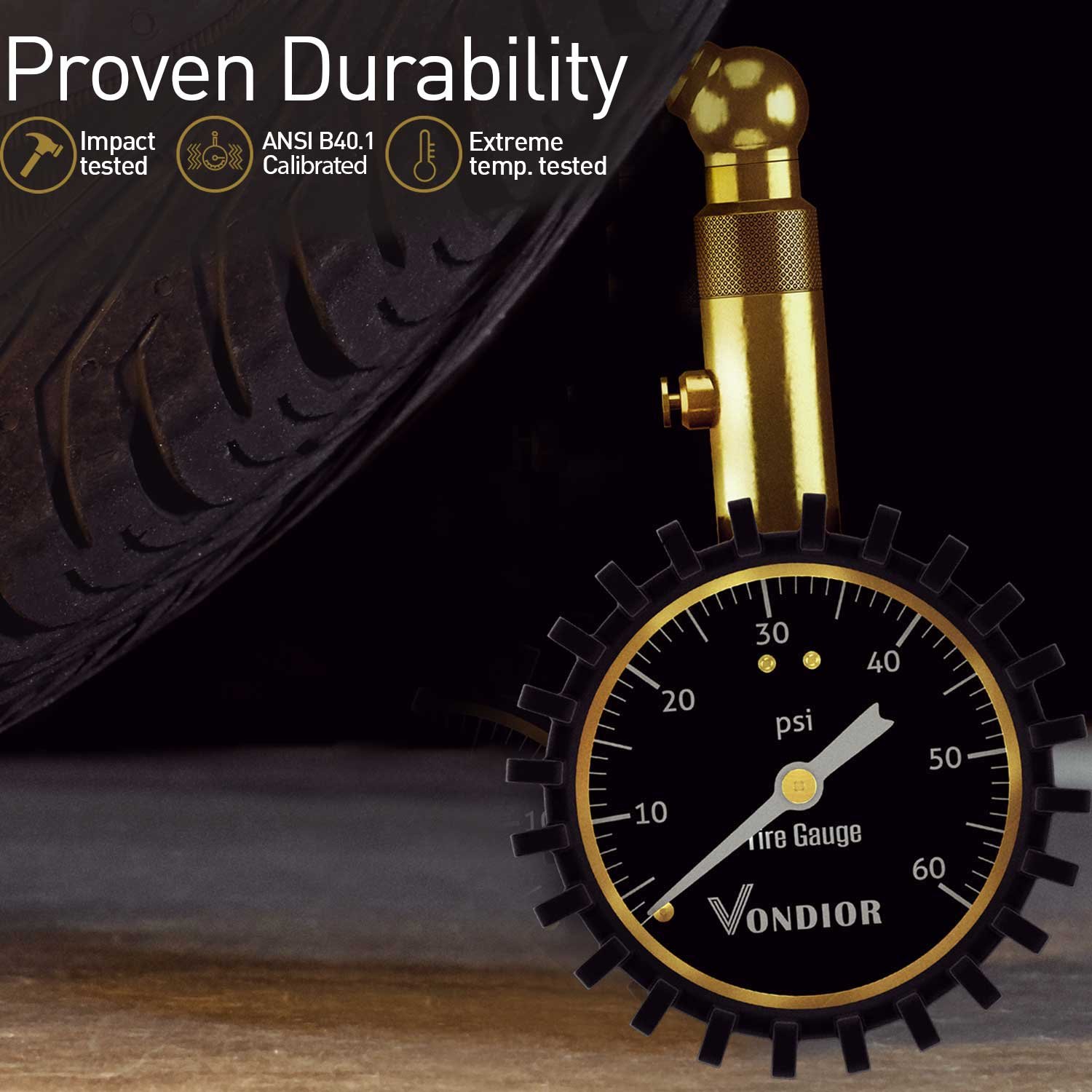 Tire Pressure Gauge - (0-60 PSI) Heavy Duty, Certified ANSI Accurate with Large 2 Inch Easy to Read Glow Dial, Low - High Air Pressure Gauge. Tire Gauge for Car and Trucks Tires by Vondior: Industrial & Scientific