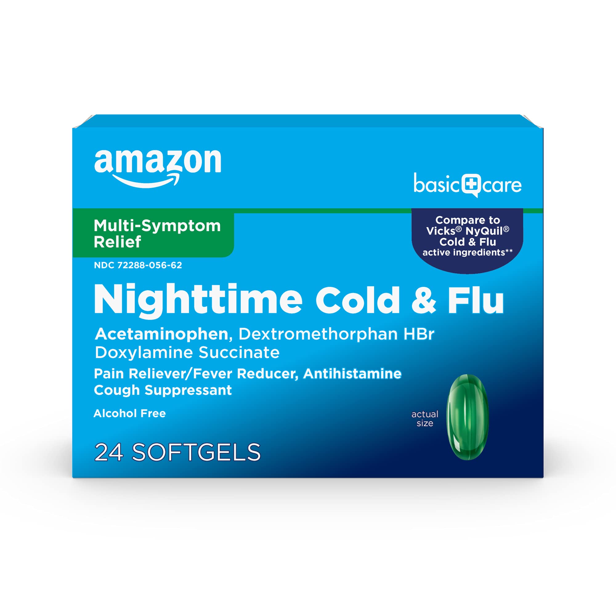 Photo 1 of  2 pack Amazon Basic Care Nighttime Cold & Flu, 24 Softgels