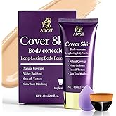 Body Coverage Perfector - Waterproof Body Makeup with Brush & Marshmallow Puff - No Transfer, Full Coverage for Tattoos, Scars, Veins (2.0oz Natural Beige)