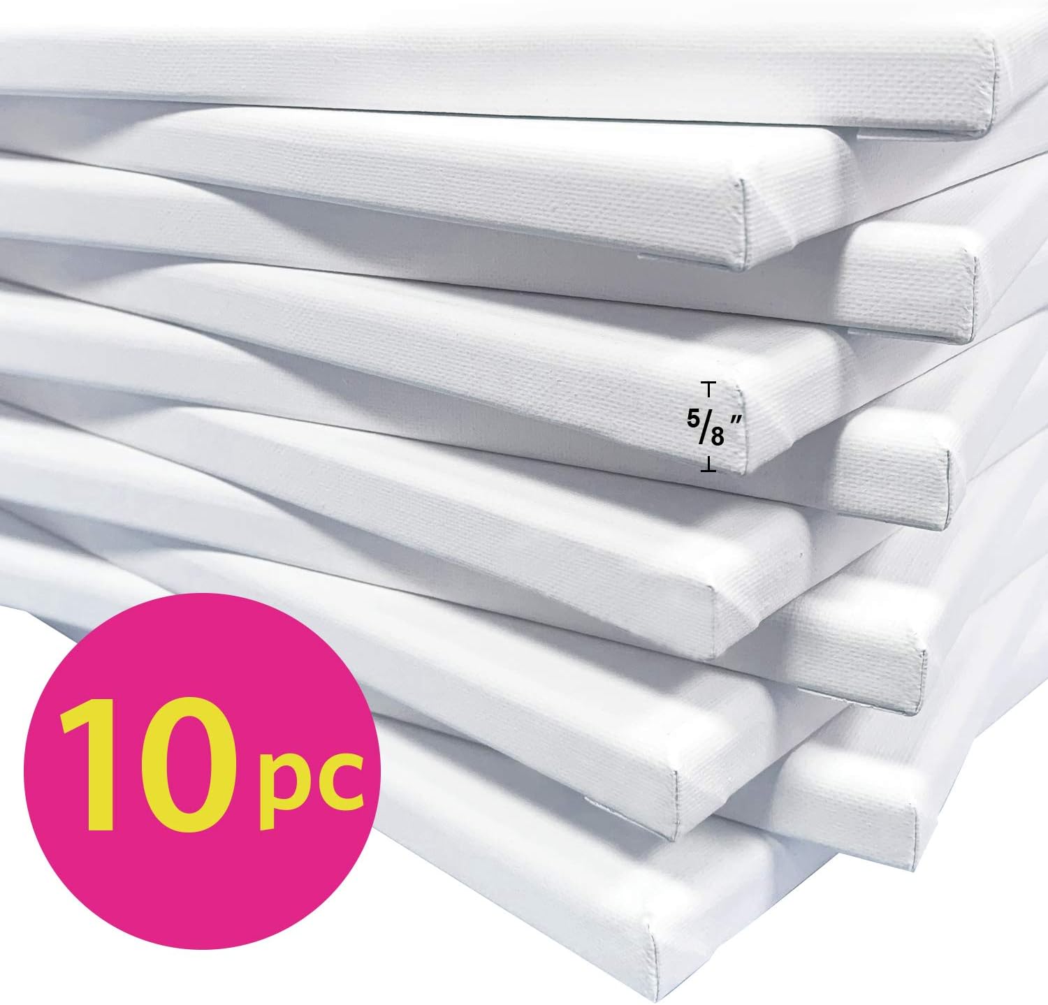 PHOENIX White Blank Cotton Stretched Canvas Artist Painting - 8x10 Inch / 10 Pack - 5/8 Inch Profile Triple Primed for Oil & Acrylic Paints