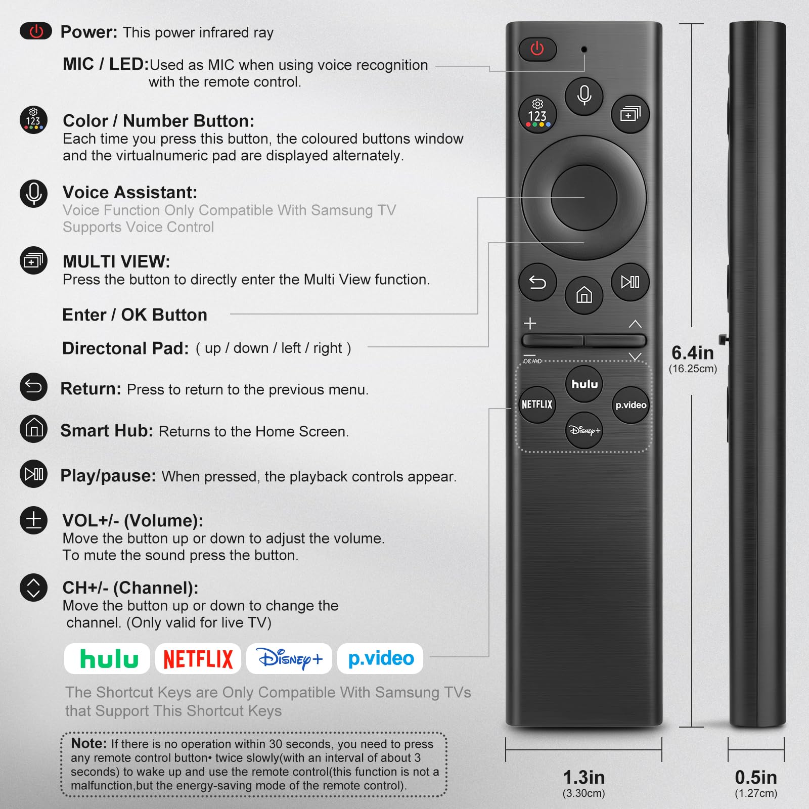 for Samsung-Smart-TV-Remote-Control-Replacement,Universal Remote for 2016 2025 Samsung Frame Curved Crystal Smart TVs, with Voice Control