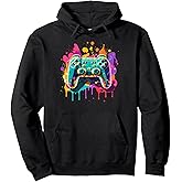Video Game Controller Paint Splatter Colorful 90's Gaming Pullover Hoodie