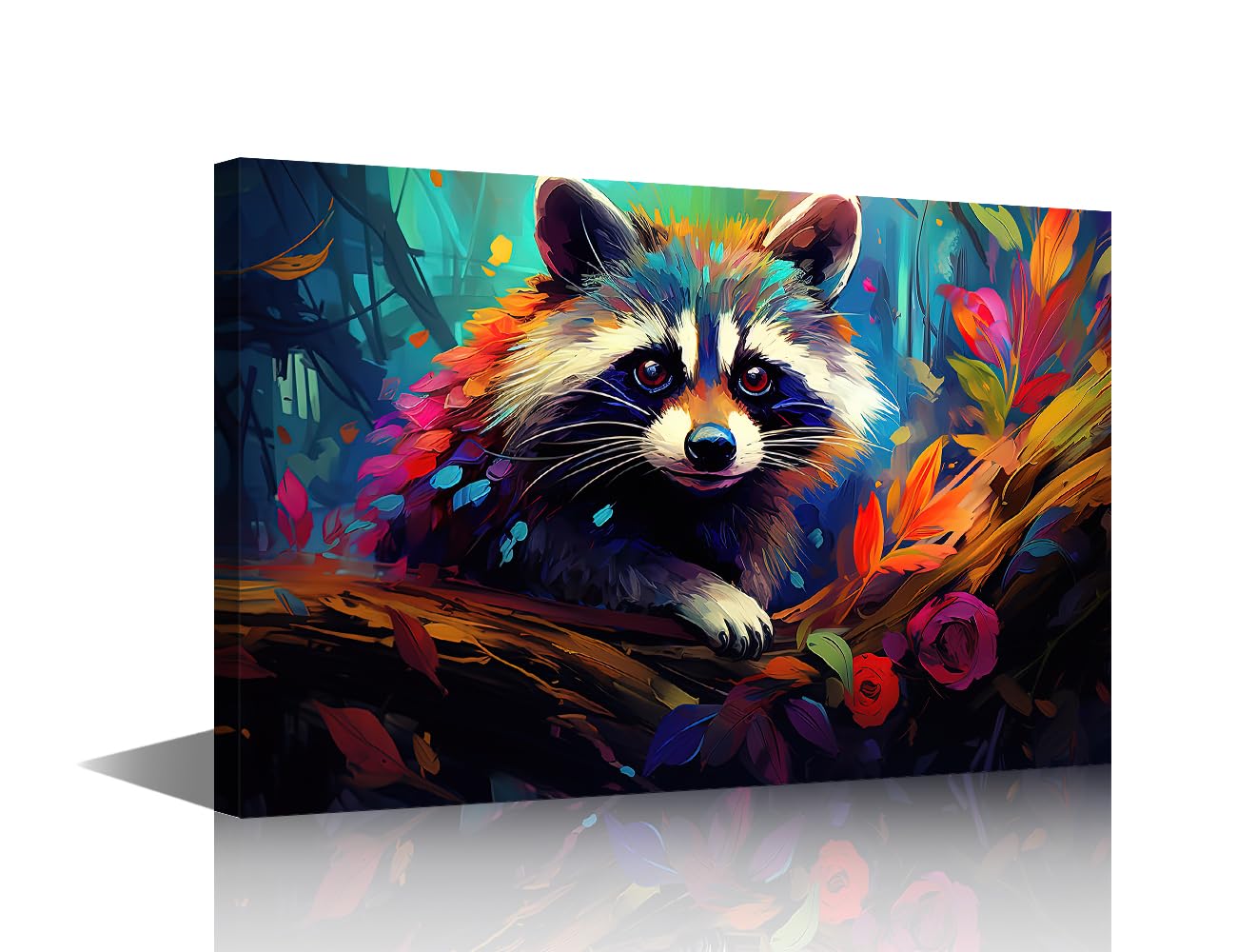 Happy Baby Raccoon with Color Splash Prints Poster Canvas Print Wall Art Painting Style Illustration for Living Room Bedroom Office Decor - 16"x24"