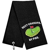 Golf Towels, Embroidered Funny Golf Towel - Golf Gifts for Men or Women, Golf Accessories for Men or Women, Best Grandpa by Par, Black
