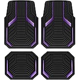 PIC AUTO Heavy Duty Rubber Floor Mats, Purple Aluminum Film Car Mats Set, Front and Rear Car Mats with Anti-Slip Backing, All Weather Protection, Trim-to-Fit for Automotive SUV, Sedan, Van