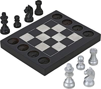 ShalinIndia Handmade Black and White Wooden Beginners Chess Set - Combines Chess & Tic Tac Toe - Teaches Basic Chess Moves