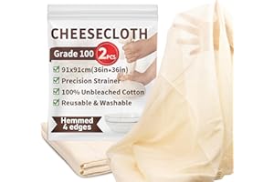 TOPULORS 2-Pack Cheesecloth, 36x36 Inch Precut & Hemmed All Edges, Grade 100 Ultra Fine Unbleached Cotton - Reusable Organic 