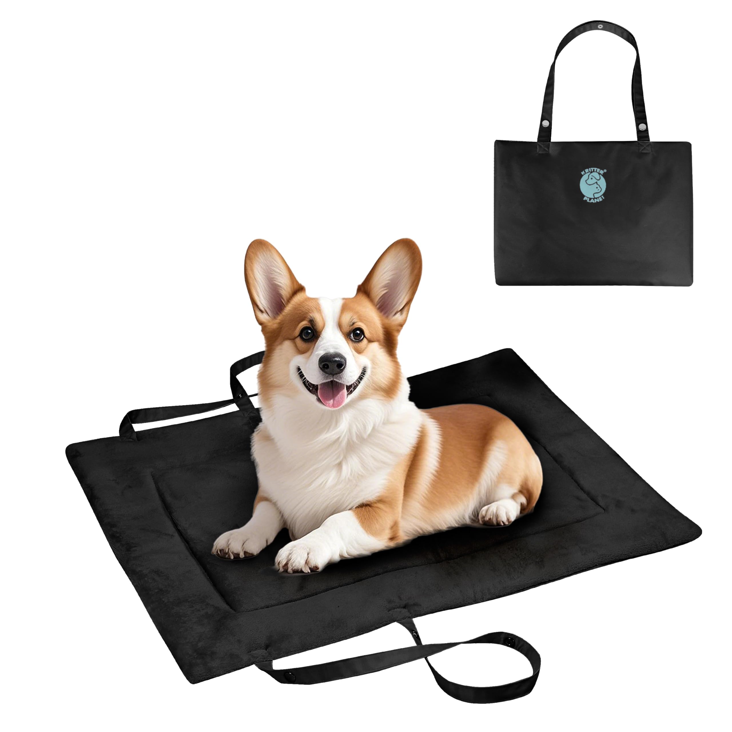 Pawsee Waterproof Portable Dog Settle Mat, 80 x 60 CM Foldable Dog Travel Mat, Camping Dog Bed for Car Boot, Small Roll Up Pet Mat, Black — image 1