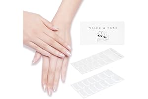 DANNI & TONI Semi Cured Gel Nail Strips Transparent Crystal Clear Nail Stickers Sheer Gel Polish Strips 28 Stickers Ultra-Glossy, Long-Lasting, Waterproof