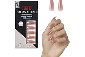 KISS Salon X-tend, Press-On Nails, Nail glue included, 'Flowers', Medium Pink, Long Size, Coffin Shape, Includes 30 Nails, 5Ml Led Soft Gel Adhesive, 1 Manicure Stick, 1 New Mini File, New Prep Pad