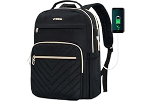 VANKEAN 17.3 Inch Laptop Backpack for Women Men Work Laptop Bag Fashion with USB Port, Waterproof Backpacks Nurse Stylish Travel Bags Casual Daypacks for College, Business, Black