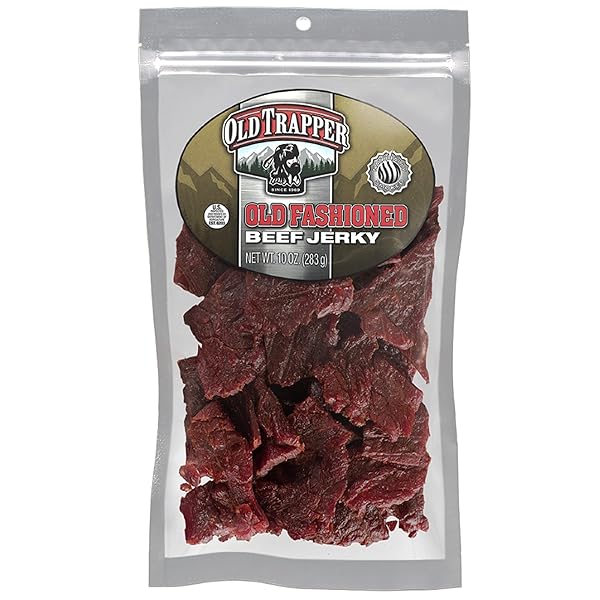 OLD TRAPPER BEEF JERKY, OLD-FASHIONED 10-OUNCE BAG, TENDER MEAT SNACKS FOR LUNCHES OR BETWEEN MEALS, 11 GRAMS OF PROTEIN, ZERO GRAMS OF FAT, AND 70 CALORIES PER OUNCE (PACK OF ONE)