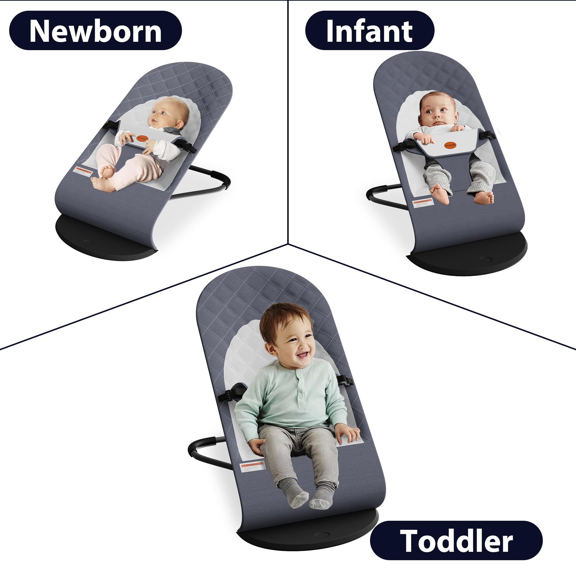 Portable Baby Bouncer Seat for Infants, 0-18 Months, 3 Modes of Use with Rocker & Stationary Options, Ergonomic Infant Chair with Hanging Toys, Baby Shower Gifts – Grey