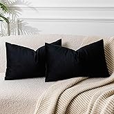 JUSPURBET Velvet Pillow Covers Set of 2 Decorative Throw Pillow Covers for Couch Sofa Bed Soft Lumbar Cushion Covers Cases with Hidden Zipper for Living Room Home Decor,Black,12x20 inch