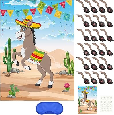 PLULON Pin the Tail on the Donkey Game Poster with Tail Stickers Birthday Party