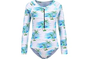 Zestonie Girls Long Sleeve Rash Guard One Piece Swimsuits for Kids Tie Dye Bathing Suit UPF 50+ Swim Shirts 3-16 Years
