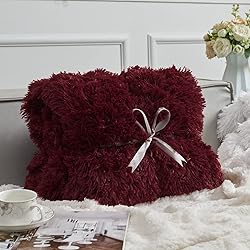 GONAAP Fuzzy Faux Fur Throw Blanket Queen Size Wine