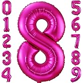 8 Balloon Number Hot Pink 8 Birthday Balloon 40 inch Foil Mylar Large 8 Balloon Numbers for Birthday Party Anniversary Festival