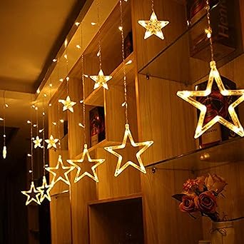 MSA Star Curtain LED String Light Special Lighting with 8 Flashing Modes for Home Decoration, Diwali Lights, Christmas Light, Birthday, Festival, Party, Bedroom Light (12 Stars with 138 LED)