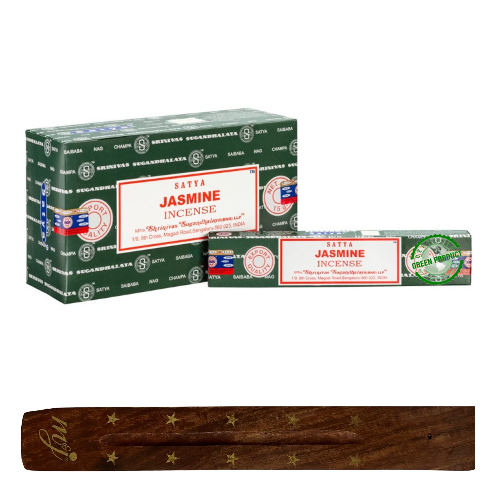 Original Satya Nag Champa Jasmine Incense Sticks | with M&J incense sticks holder | Full Box | for Aromatherapy, Spa, Yoga, Weddings, Meditation, Healing, Positivity and Relaxation